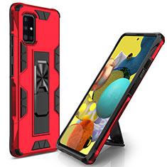 Funda Bumper Silicona y Plastico Mate Carcasa con Magnetico Soporte MQ1 para Samsung Galaxy A51 4G Rojo