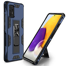 Funda Bumper Silicona y Plastico Mate Carcasa con Magnetico Soporte MQ1 para Samsung Galaxy A72 5G Azul