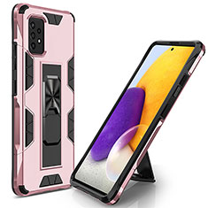 Funda Bumper Silicona y Plastico Mate Carcasa con Magnetico Soporte MQ1 para Samsung Galaxy A72 5G Oro Rosa