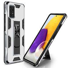 Funda Bumper Silicona y Plastico Mate Carcasa con Magnetico Soporte MQ1 para Samsung Galaxy A72 5G Plata