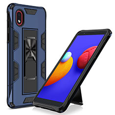 Funda Bumper Silicona y Plastico Mate Carcasa con Magnetico Soporte MQ1 para Samsung Galaxy M01 Core Azul