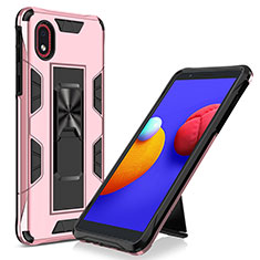 Funda Bumper Silicona y Plastico Mate Carcasa con Magnetico Soporte MQ1 para Samsung Galaxy M01 Core Oro Rosa