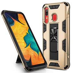 Funda Bumper Silicona y Plastico Mate Carcasa con Magnetico Soporte MQ1 para Samsung Galaxy M10S Oro