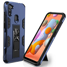 Funda Bumper Silicona y Plastico Mate Carcasa con Magnetico Soporte MQ1 para Samsung Galaxy M11 Azul