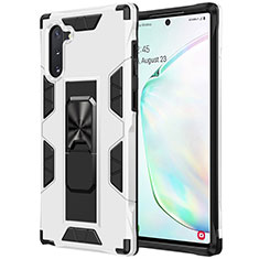 Funda Bumper Silicona y Plastico Mate Carcasa con Magnetico Soporte MQ1 para Samsung Galaxy Note 10 5G Blanco