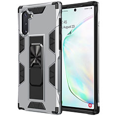 Funda Bumper Silicona y Plastico Mate Carcasa con Magnetico Soporte MQ1 para Samsung Galaxy Note 10 5G Plata