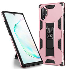 Funda Bumper Silicona y Plastico Mate Carcasa con Magnetico Soporte MQ1 para Samsung Galaxy Note 10 Plus 5G Oro Rosa