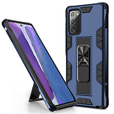 Funda Bumper Silicona y Plastico Mate Carcasa con Magnetico Soporte MQ1 para Samsung Galaxy Note 20 5G Azul