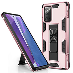 Funda Bumper Silicona y Plastico Mate Carcasa con Magnetico Soporte MQ1 para Samsung Galaxy Note 20 5G Oro Rosa