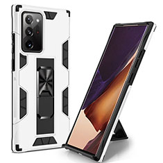 Funda Bumper Silicona y Plastico Mate Carcasa con Magnetico Soporte MQ1 para Samsung Galaxy Note 20 Ultra 5G Blanco