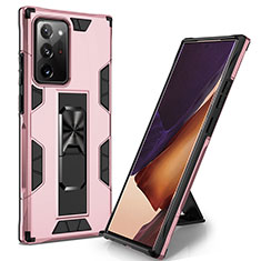Funda Bumper Silicona y Plastico Mate Carcasa con Magnetico Soporte MQ1 para Samsung Galaxy Note 20 Ultra 5G Oro Rosa