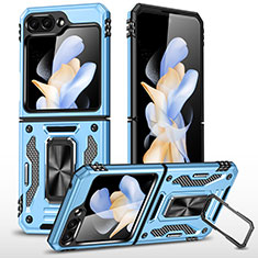 Funda Bumper Silicona y Plastico Mate Carcasa con Magnetico Soporte MQ1 para Samsung Galaxy Z Flip5 5G Azul Cielo