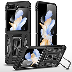 Funda Bumper Silicona y Plastico Mate Carcasa con Magnetico Soporte MQ1 para Samsung Galaxy Z Flip5 5G Negro