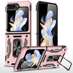 Funda Bumper Silicona y Plastico Mate Carcasa con Magnetico Soporte MQ1 para Samsung Galaxy Z Flip5 5G Oro Rosa
