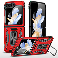 Funda Bumper Silicona y Plastico Mate Carcasa con Magnetico Soporte MQ1 para Samsung Galaxy Z Flip5 5G Rojo