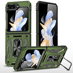 Funda Bumper Silicona y Plastico Mate Carcasa con Magnetico Soporte MQ1 para Samsung Galaxy Z Flip5 5G Verde