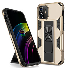 Funda Bumper Silicona y Plastico Mate Carcasa con Magnetico Soporte para Apple iPhone 12 Mini Oro