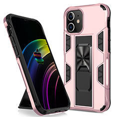 Funda Bumper Silicona y Plastico Mate Carcasa con Magnetico Soporte para Apple iPhone 12 Oro Rosa