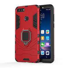 Funda Bumper Silicona y Plastico Mate Carcasa con Magnetico Soporte para Huawei Enjoy 8 Plus Rojo