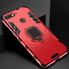 Funda Bumper Silicona y Plastico Mate Carcasa con Magnetico Soporte para Huawei Honor 7A Rojo