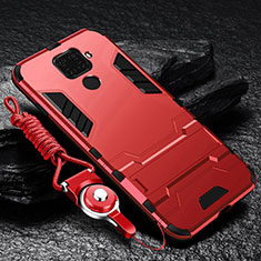 Funda Bumper Silicona y Plastico Mate Carcasa con Magnetico Soporte para Huawei Nova 5i Pro Rojo