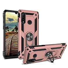 Funda Bumper Silicona y Plastico Mate Carcasa con Magnetico Soporte para Huawei P30 Lite Oro Rosa