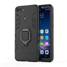 Funda Bumper Silicona y Plastico Mate Carcasa con Magnetico Soporte para Huawei Y9 (2018) Negro