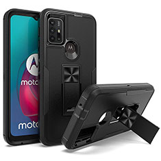Funda Bumper Silicona y Plastico Mate Carcasa con Magnetico Soporte para Motorola Moto G10 Negro