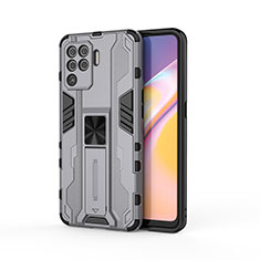 Funda Bumper Silicona y Plastico Mate Carcasa con Magnetico Soporte para Oppo F19 Pro Gris