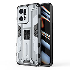 Funda Bumper Silicona y Plastico Mate Carcasa con Magnetico Soporte para Oppo Find X5 Pro 5G Gris