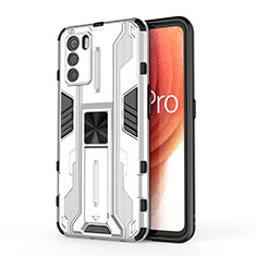 Funda Bumper Silicona y Plastico Mate Carcasa con Magnetico Soporte para Oppo K9 Pro 5G Blanco