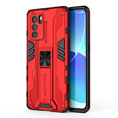 Funda Bumper Silicona y Plastico Mate Carcasa con Magnetico Soporte para Oppo Reno6 Pro 5G India Rojo