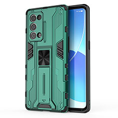 Funda Bumper Silicona y Plastico Mate Carcasa con Magnetico Soporte para Oppo Reno6 Pro 5G Verde