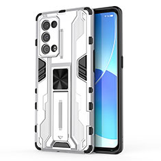 Funda Bumper Silicona y Plastico Mate Carcasa con Magnetico Soporte para Oppo Reno6 Pro+ Plus 5G Blanco