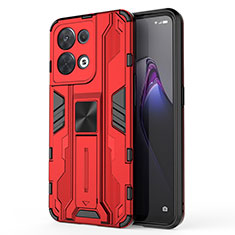 Funda Bumper Silicona y Plastico Mate Carcasa con Magnetico Soporte para Oppo Reno8 5G Rojo