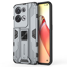 Funda Bumper Silicona y Plastico Mate Carcasa con Magnetico Soporte para Oppo Reno9 Pro+ Plus 5G Gris