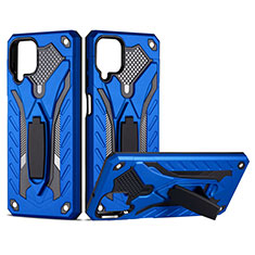 Funda Bumper Silicona y Plastico Mate Carcasa con Magnetico Soporte para Samsung Galaxy A12 Nacho Azul