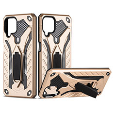 Funda Bumper Silicona y Plastico Mate Carcasa con Magnetico Soporte para Samsung Galaxy F12 Oro