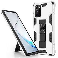 Funda Bumper Silicona y Plastico Mate Carcasa con Magnetico Soporte para Samsung Galaxy Note 20 5G Blanco