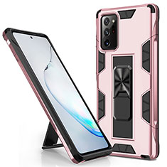 Funda Bumper Silicona y Plastico Mate Carcasa con Magnetico Soporte para Samsung Galaxy Note 20 Ultra 5G Oro Rosa