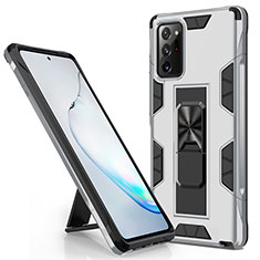 Funda Bumper Silicona y Plastico Mate Carcasa con Magnetico Soporte para Samsung Galaxy Note 20 Ultra 5G Plata