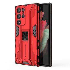 Funda Bumper Silicona y Plastico Mate Carcasa con Magnetico Soporte para Samsung Galaxy S22 Ultra 5G Rojo