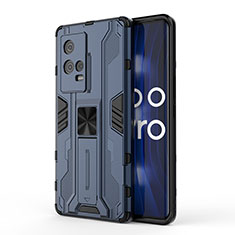 Funda Bumper Silicona y Plastico Mate Carcasa con Magnetico Soporte para Vivo iQOO 8 Pro 5G Azul
