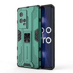 Funda Bumper Silicona y Plastico Mate Carcasa con Magnetico Soporte para Vivo iQOO 8 Pro 5G Verde