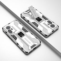 Funda Bumper Silicona y Plastico Mate Carcasa con Magnetico Soporte para Xiaomi Mi 12 Lite 5G Blanco