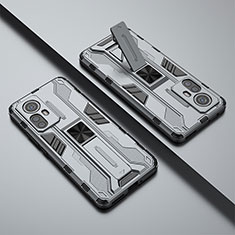 Funda Bumper Silicona y Plastico Mate Carcasa con Magnetico Soporte para Xiaomi Mi 12 Lite 5G Gris