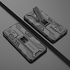 Funda Bumper Silicona y Plastico Mate Carcasa con Magnetico Soporte para Xiaomi Mi 12 Lite 5G Negro