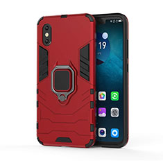 Funda Bumper Silicona y Plastico Mate Carcasa con Magnetico Soporte para Xiaomi Mi 8 Pro Global Version Rojo