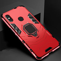 Funda Bumper Silicona y Plastico Mate Carcasa con Magnetico Soporte para Xiaomi Mi A2 Rojo