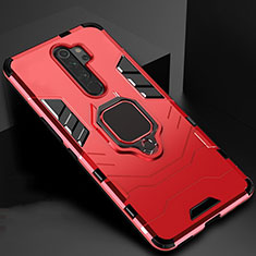 Funda Bumper Silicona y Plastico Mate Carcasa con Magnetico Soporte para Xiaomi Redmi Note 8 Pro Rojo